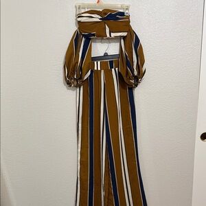 Striped Brown and Blue Jumpsuit